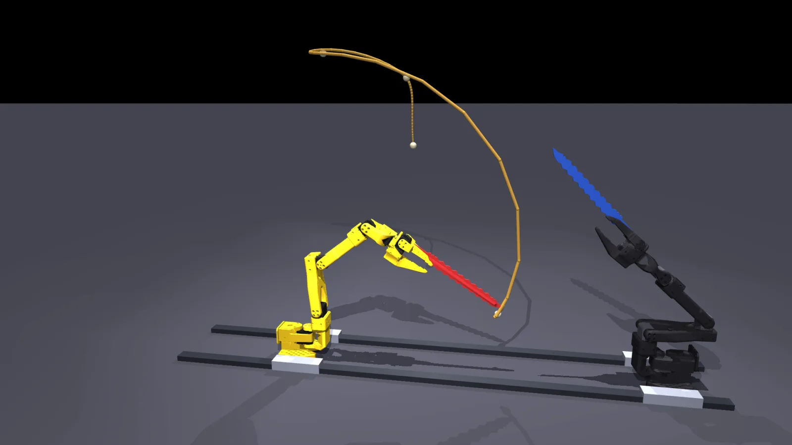 An overhead chop in the MuJoCo simulation